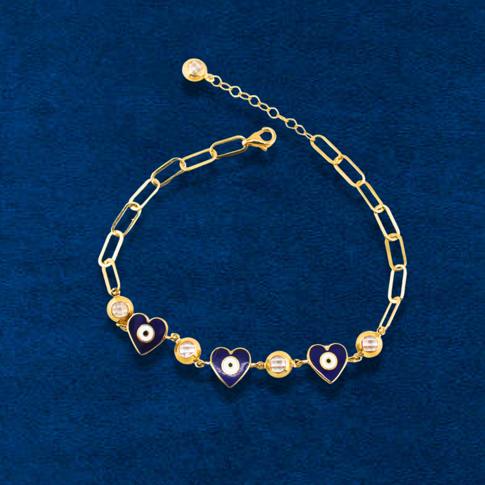 10K Heart Evil Eye Bracelet