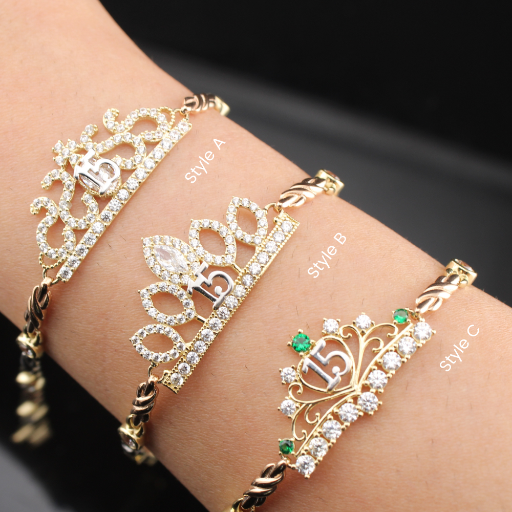 10K Quinceañera Crown Bracelets