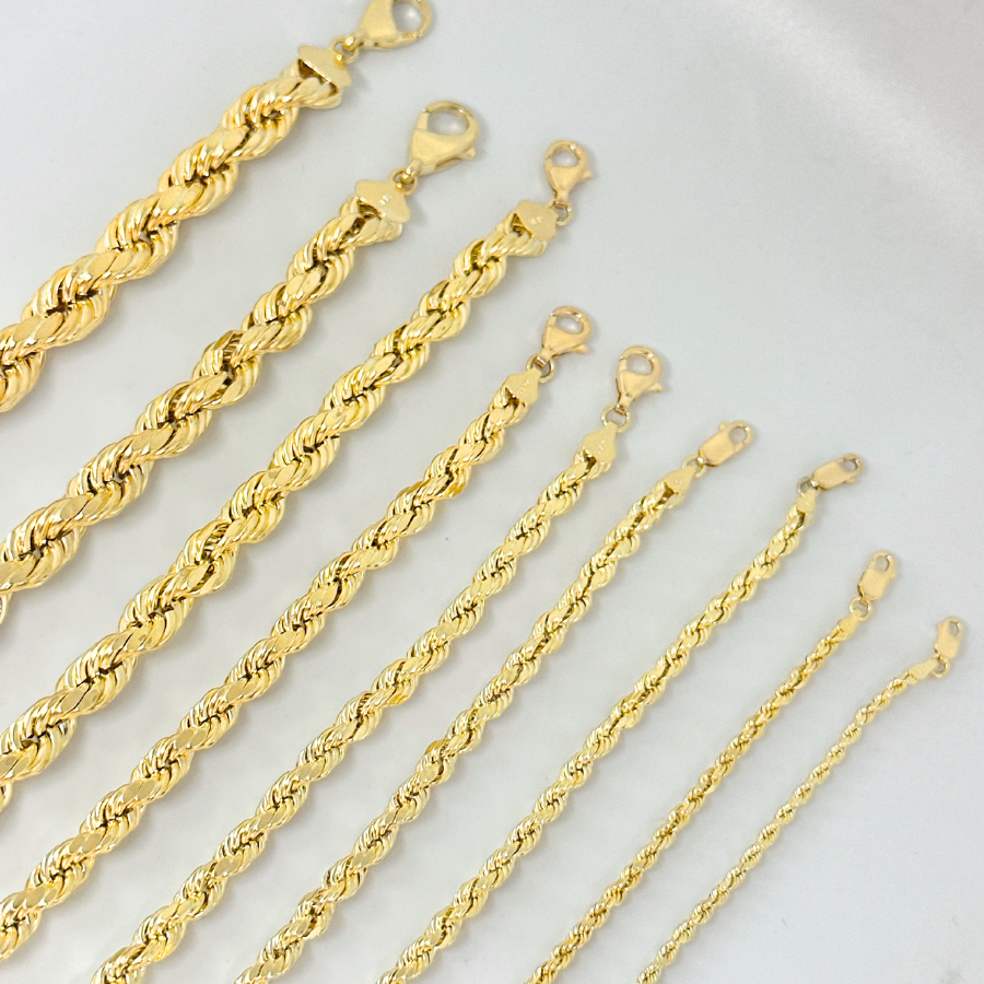 10K Rope Bracelet 2.5mm - 10mm