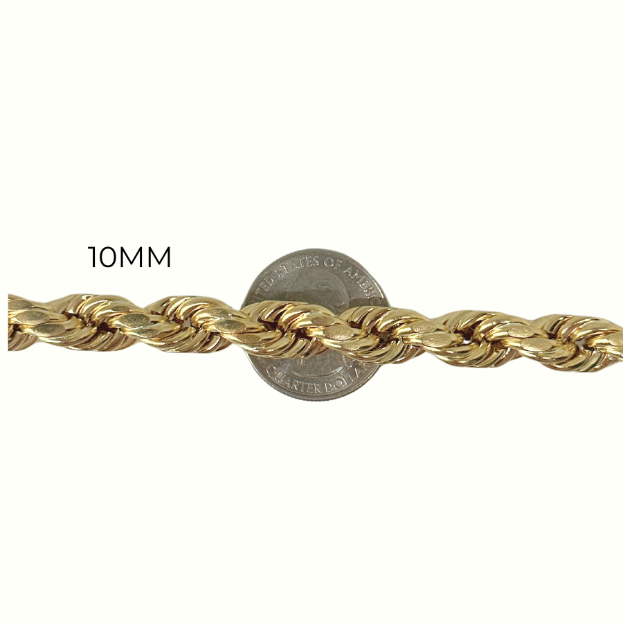 10K Rope Bracelet 2.5mm - 10mm