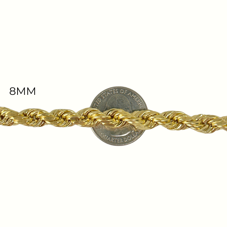 10K Rope Bracelet 2.5mm - 10mm