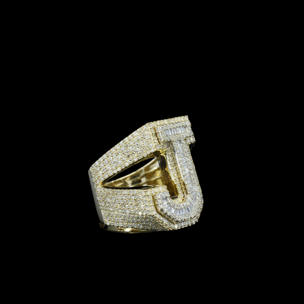 10k Mens Diamond Letter J Ring 2.8 ctw