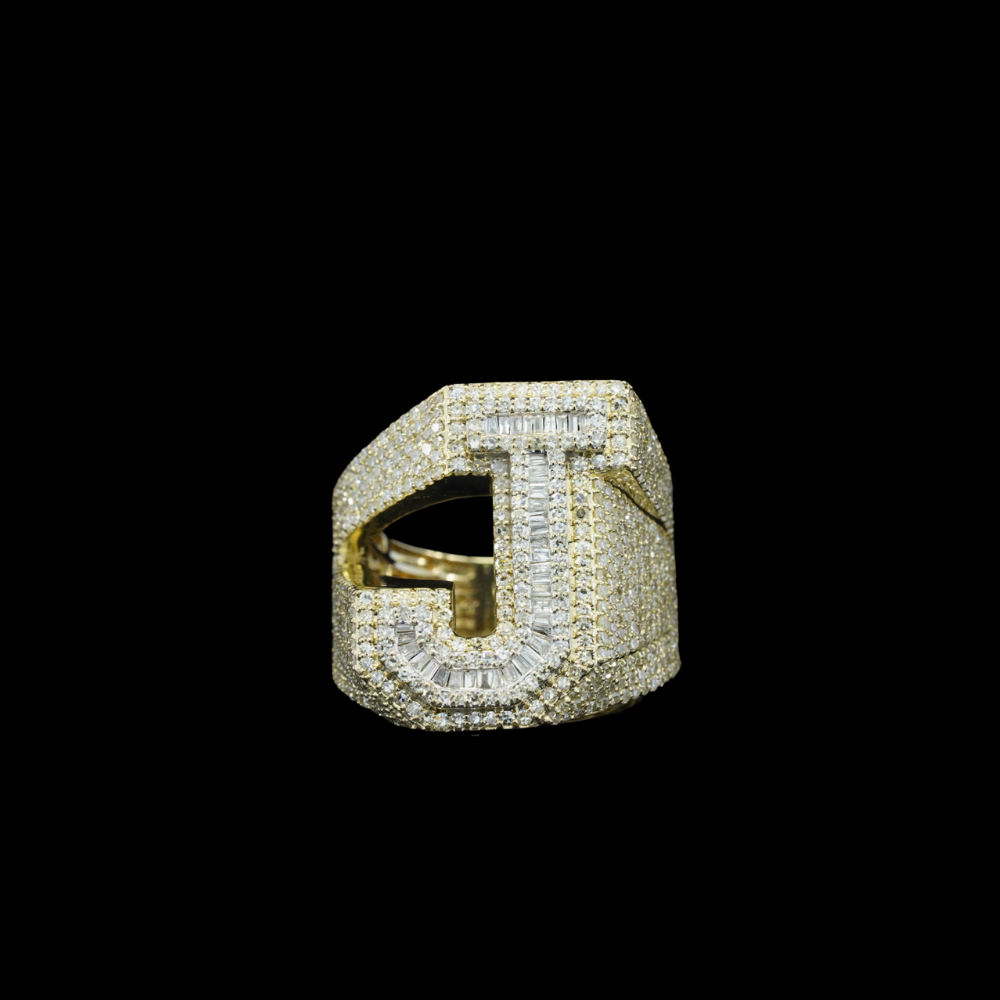 10k Mens Diamond Letter J Ring 2.8 ctw