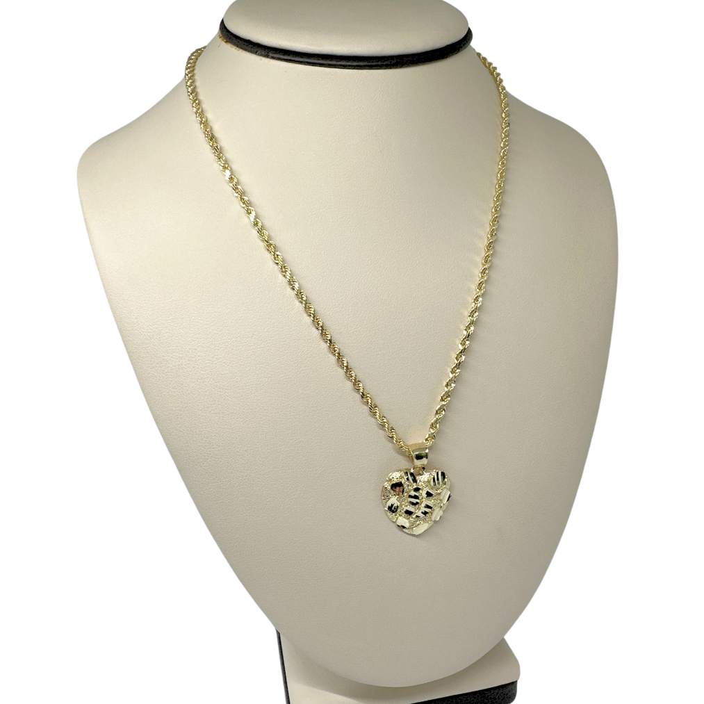 10K Heart Nugget with Rope Chain