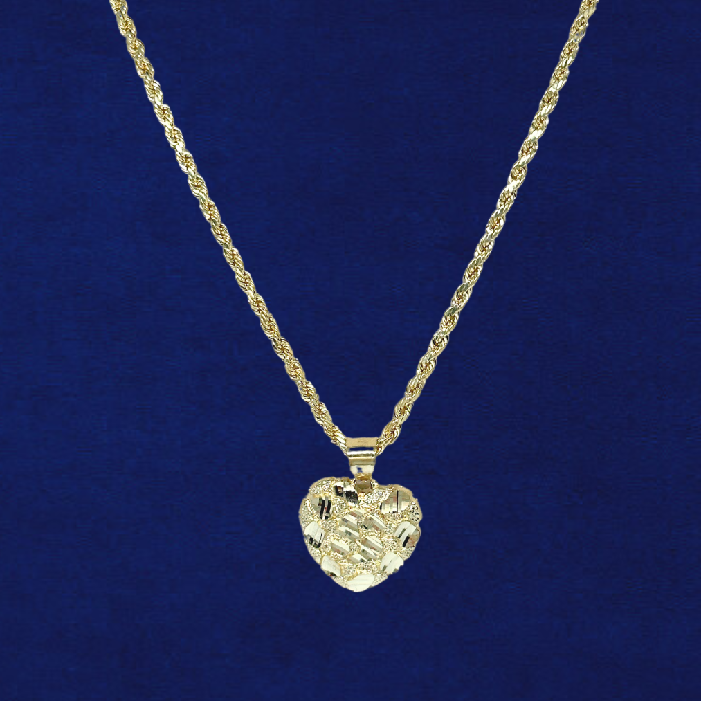 10K Heart Nugget with Rope Chain