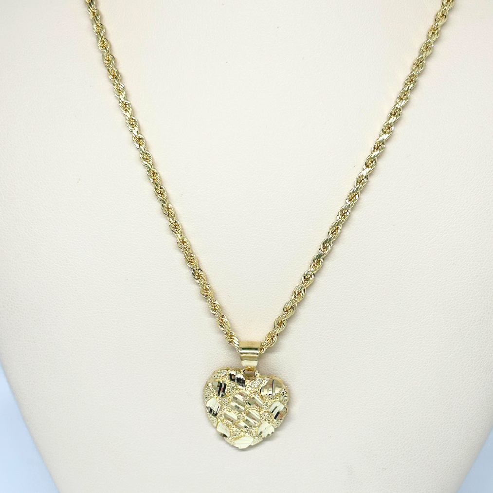 10K Heart Nugget with Rope Chain