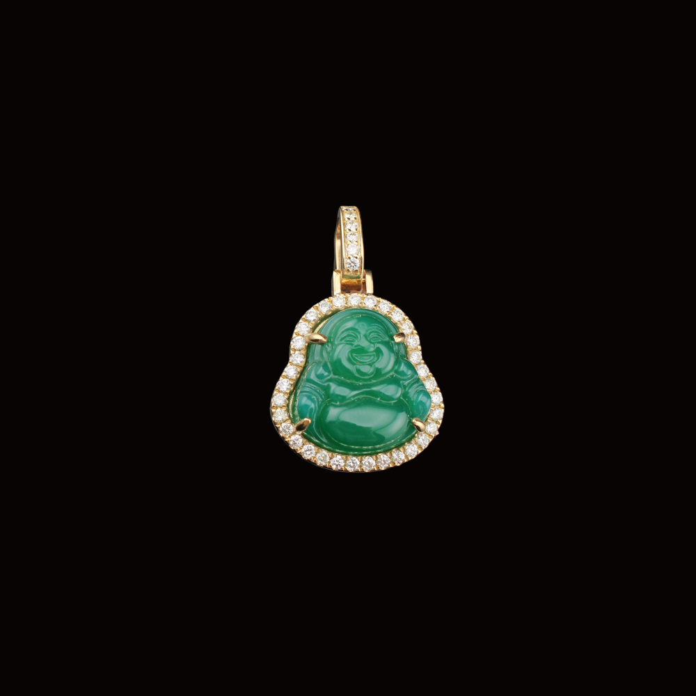 10K Diamond Buddha Green Pendant