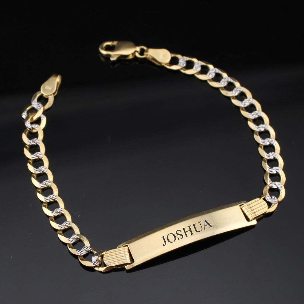 10k Gold Diamond Cut Cuban ID Bracelet