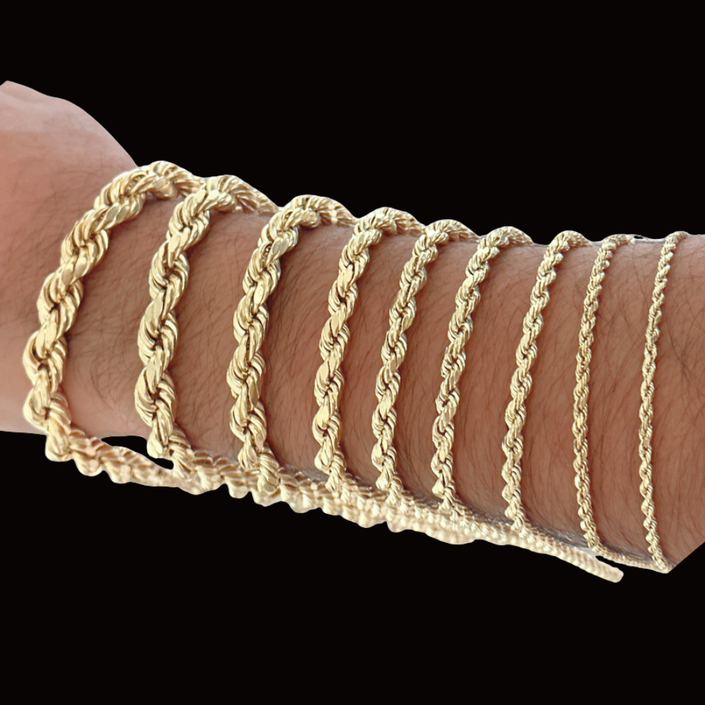 10K Rope Bracelet 2.5mm - 10mm