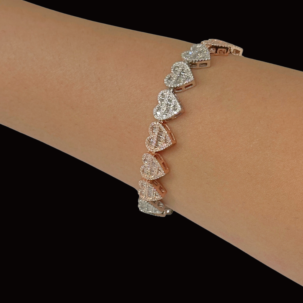 10K Diamond Heart Bracelet Tri-Color