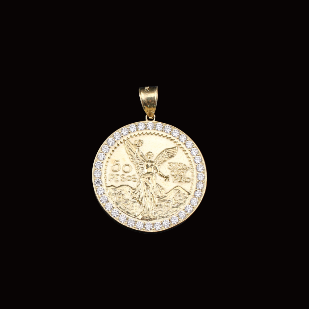 10K Real Gold 50 Pesos Pendant 1 inch