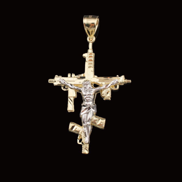 10K Diamond Cut Cross Jesus gun pendant