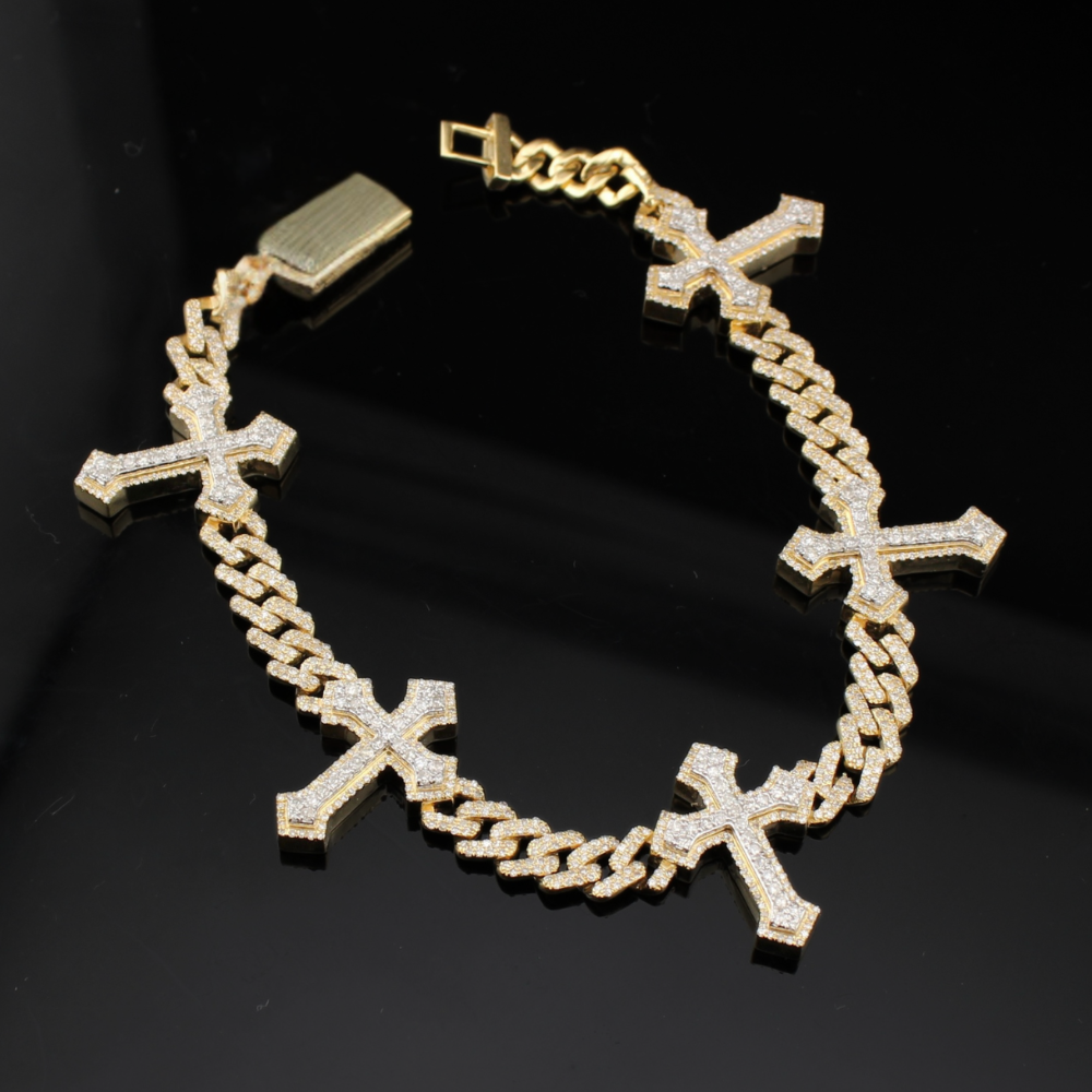 10K Diamond Cross Two Tone Bracelet