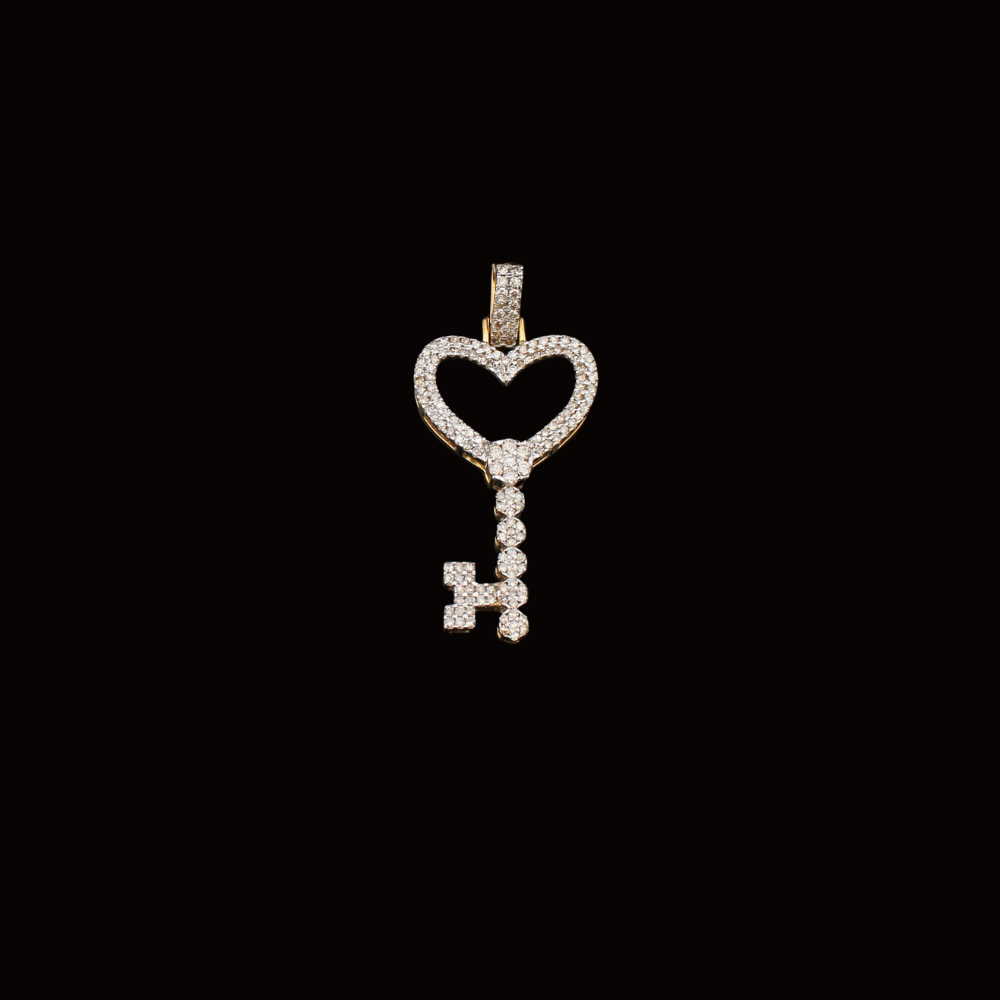 10K Diamond Heart Key Pendant