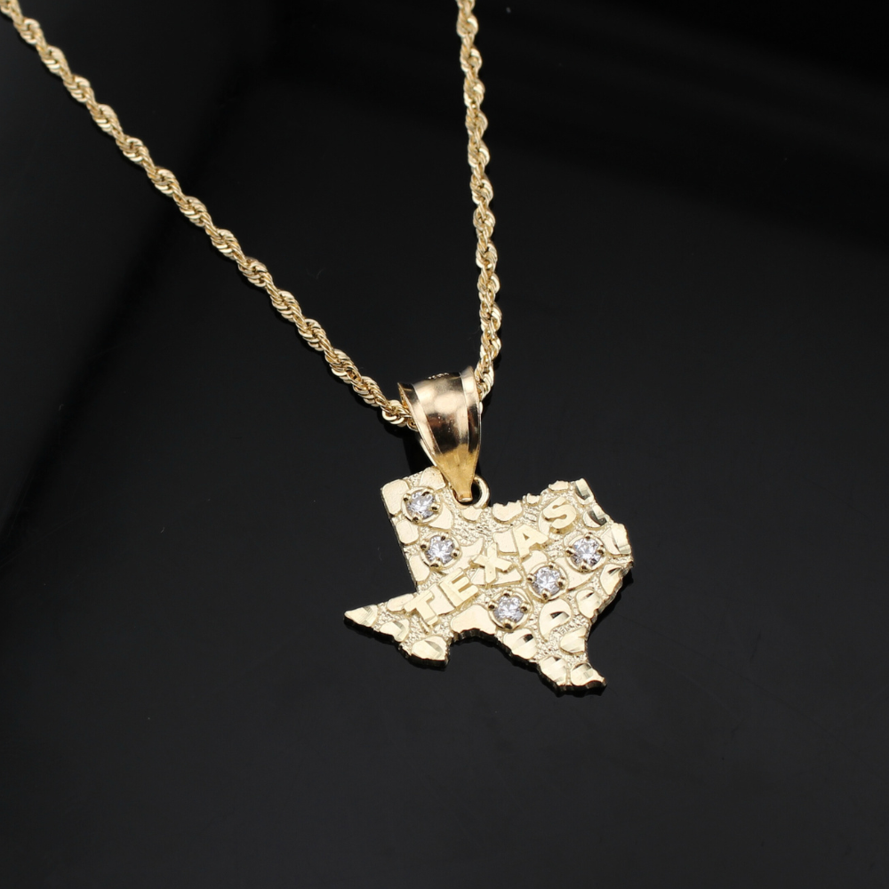 10K Real Gold Nugget Texas Necklace