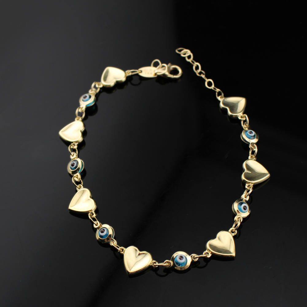 14K Heart Evil Eye Bracelet