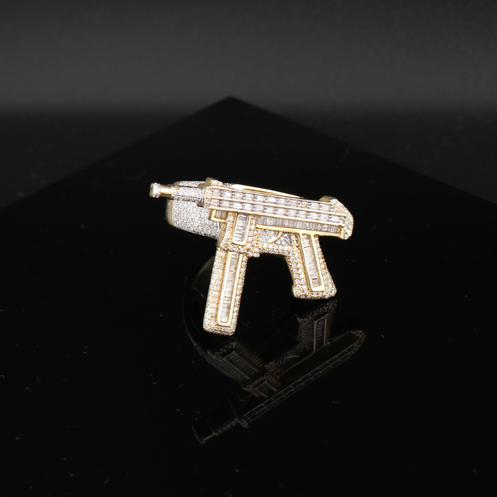 10K Gold Diamond  Gun Mens Ring