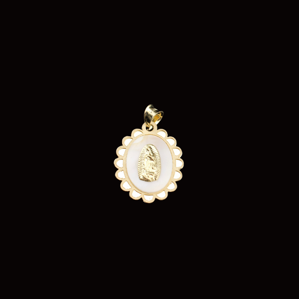 10K Gold Virgin Mary Mother of Pearl Pendant