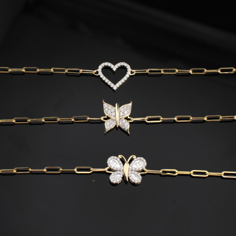 10k Diamond Butterfly Heart Bracelet 7 inch