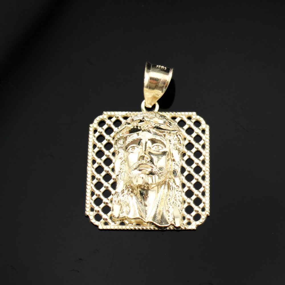 10K Real Gold Jesus Pendant Square