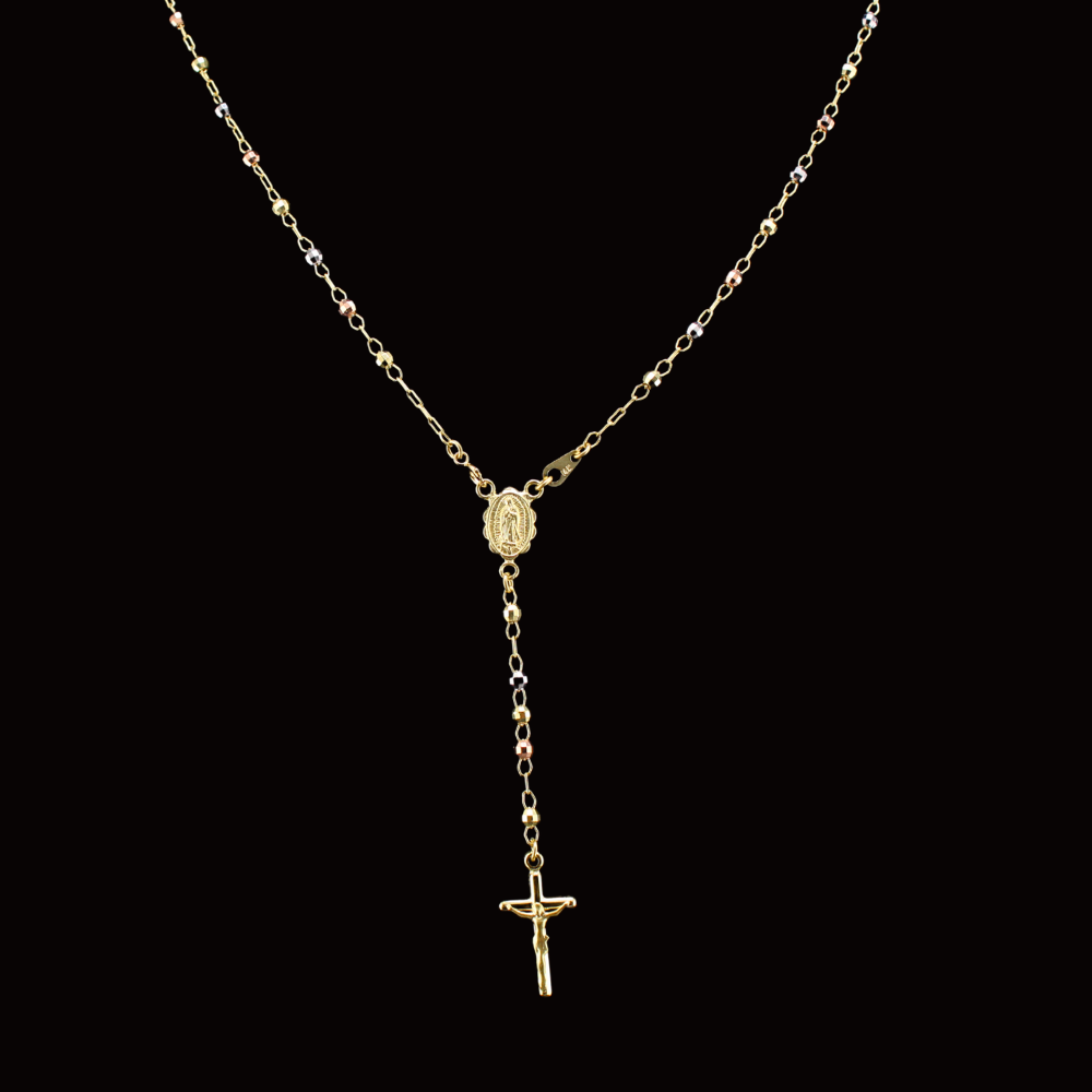 14K Tri Color Rosary Necklace
