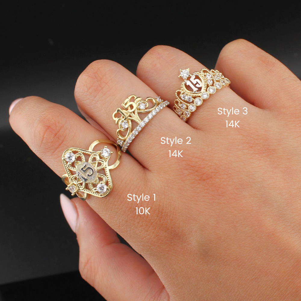 10K & 14K Real Gold Quinceañera Ring