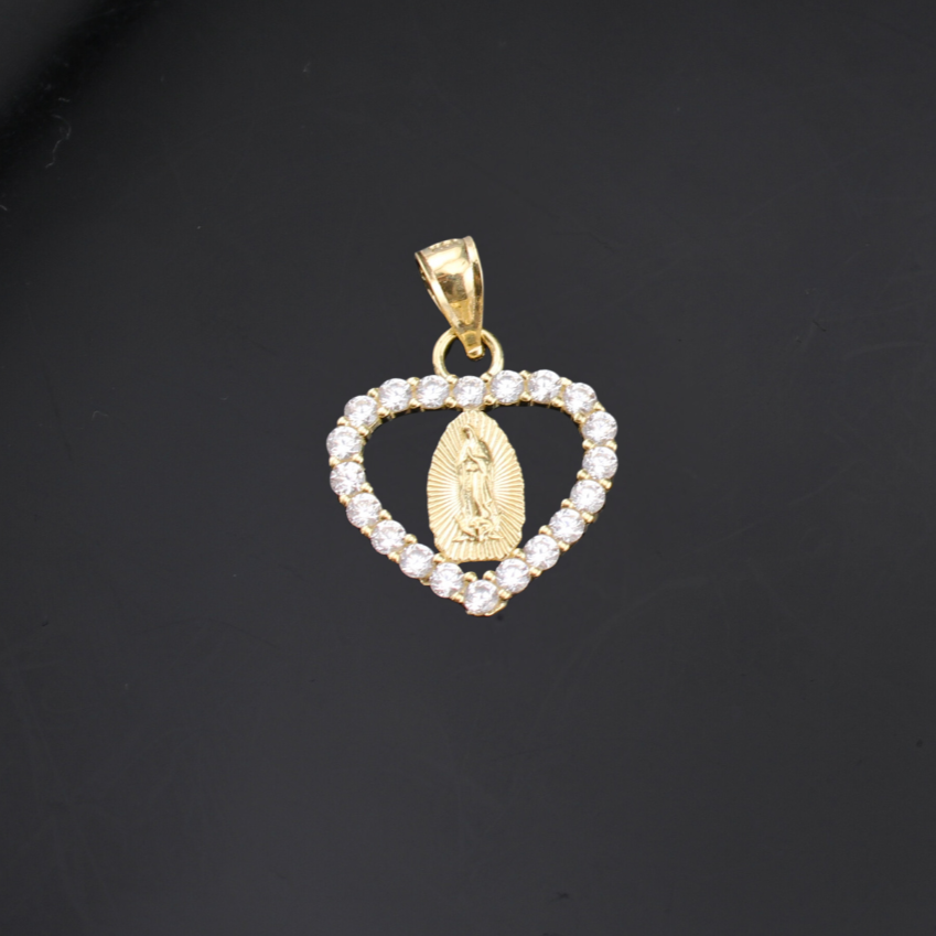 10K Real Gold Virgin Mary Heart Pendant