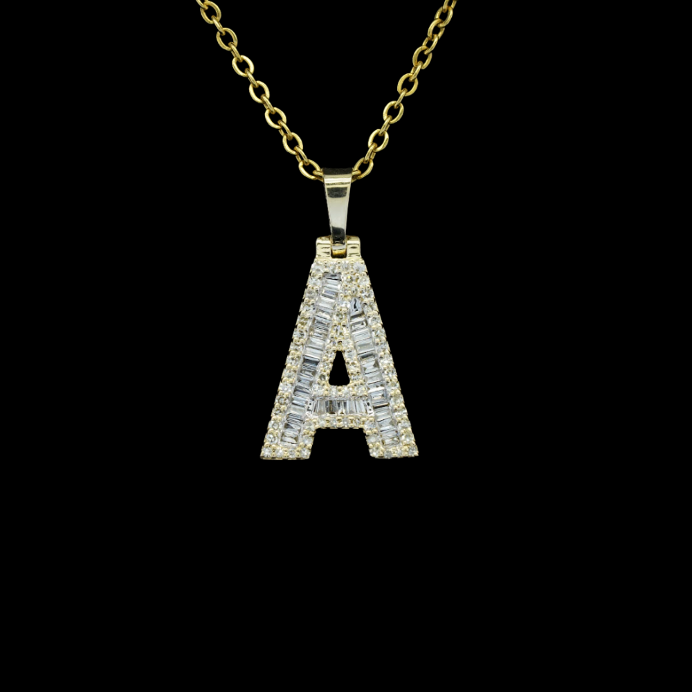 10k Diamond A Pendant 1 inch
