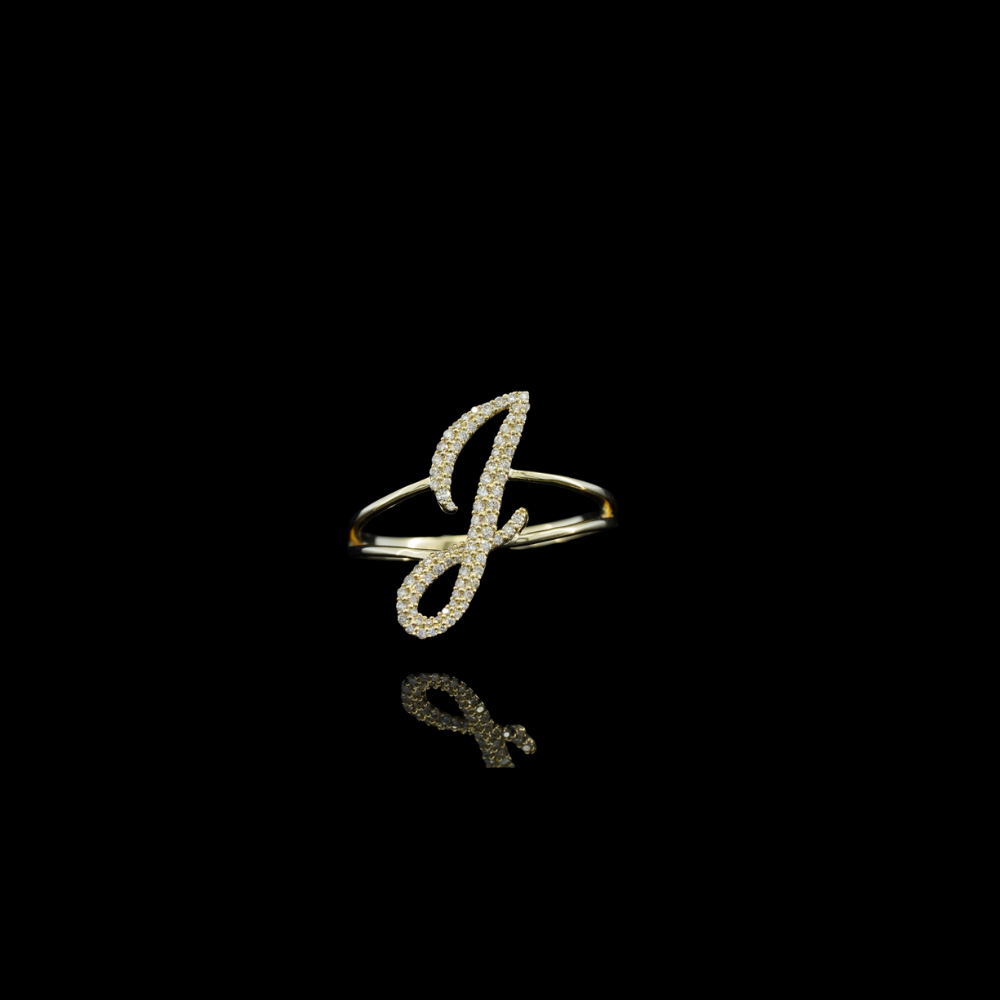 10K Gold Diamond Letter J Ring
