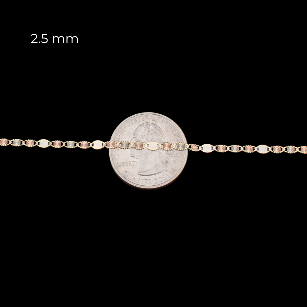 14K Real Gold Tri Color Valentino Chains 2.5mm - 3mm
