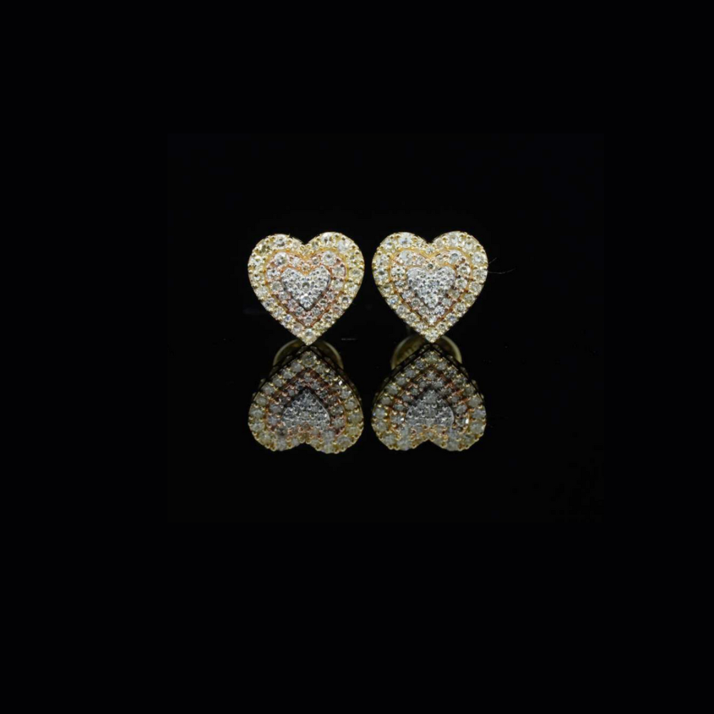 10K Diamond Heart Earrings Yellow Gold