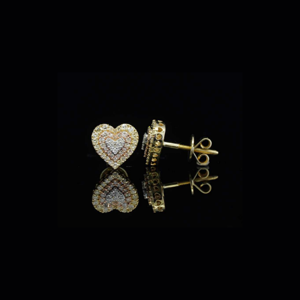 10K Diamond Heart Earrings Yellow Gold