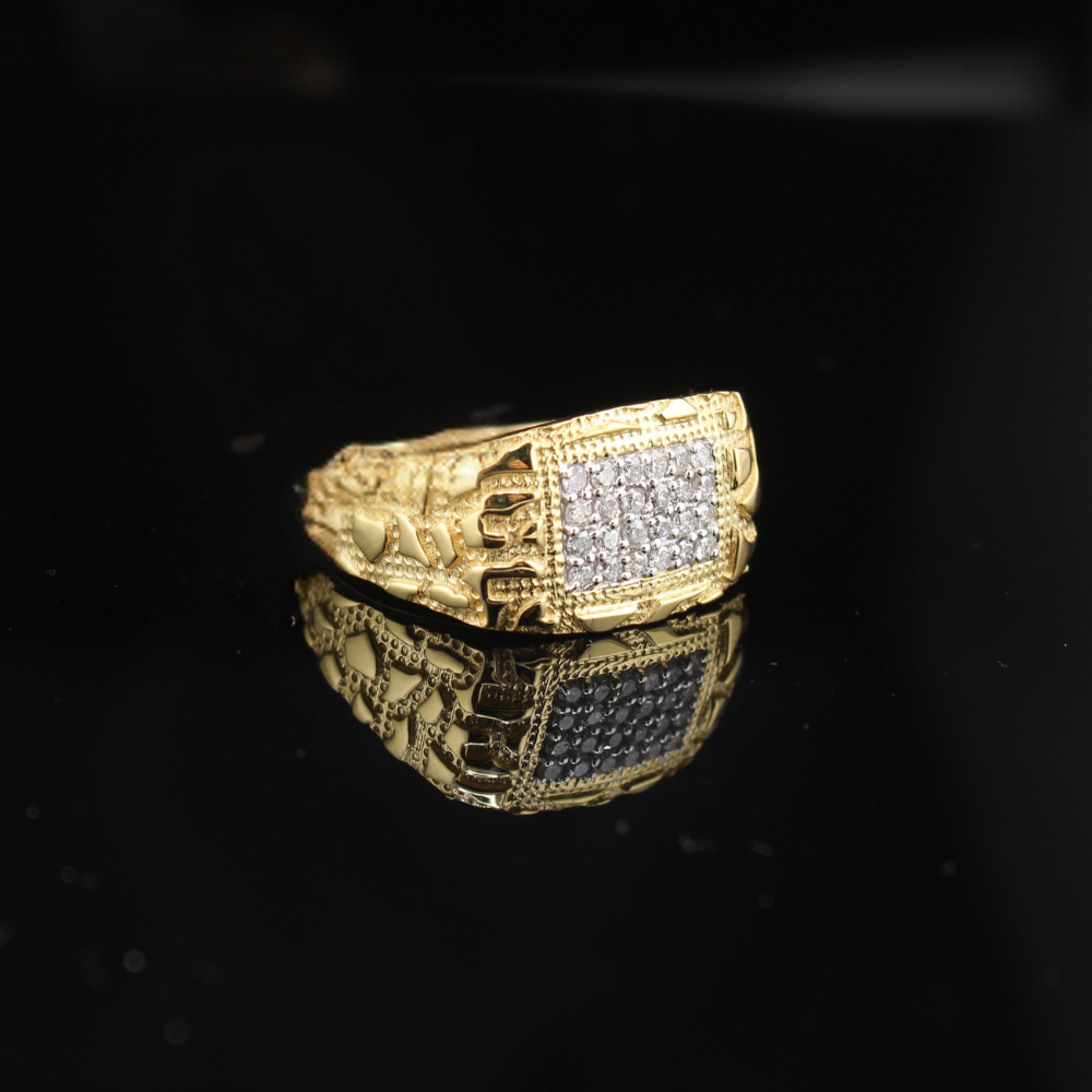 10K Diamond Mens Nugget Ring