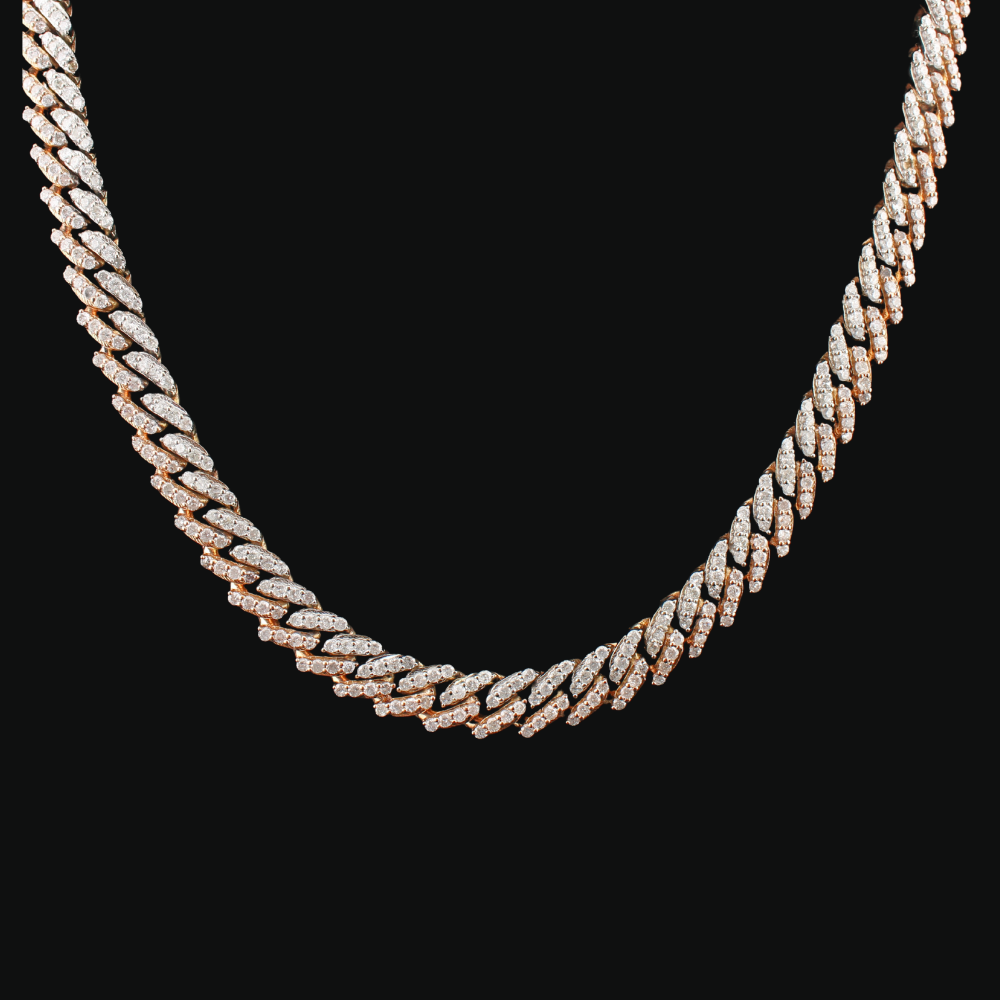 14K Diamond Cuban Link Two Tone Rose & White
