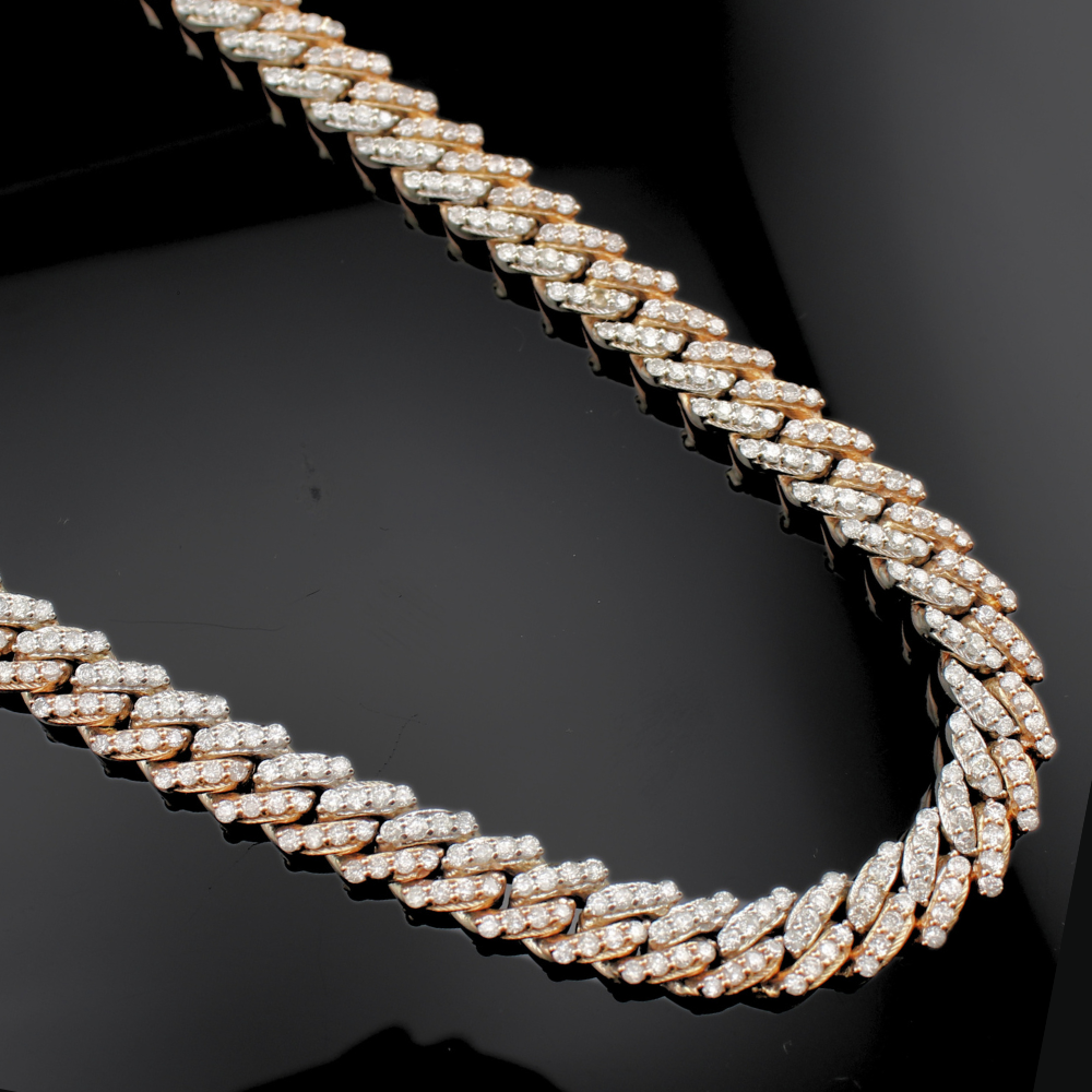 14K Diamond Cuban Link Two Tone Rose & White