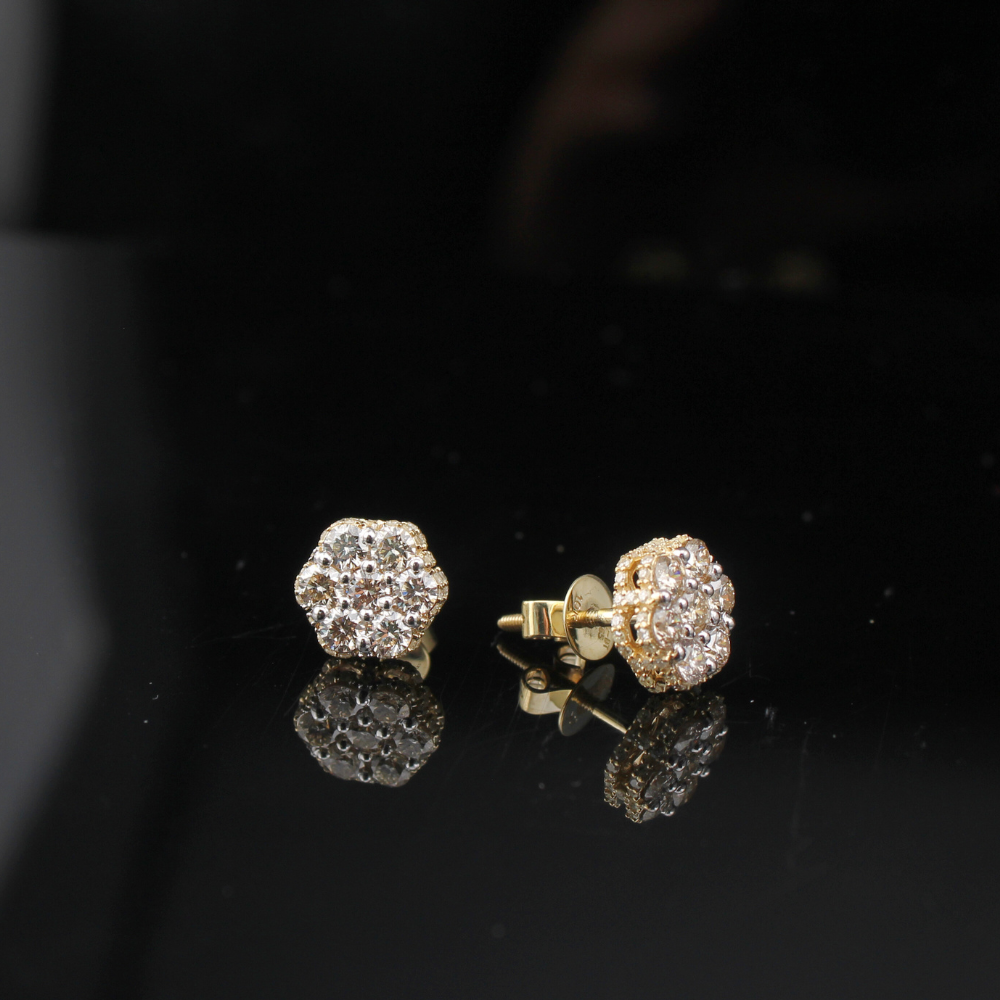 10K Diamond Flower Studs 1.5 ctw