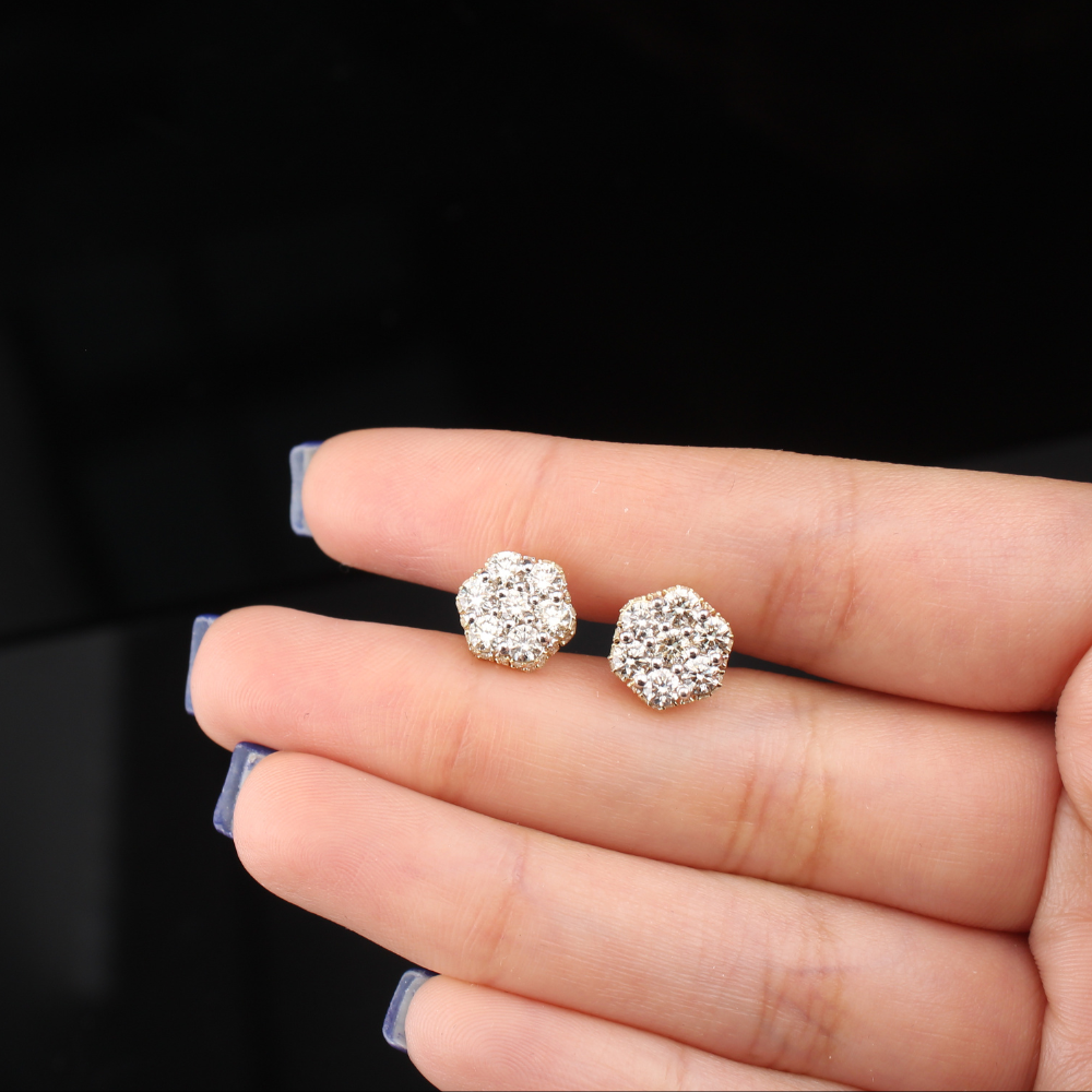 10K Diamond Flower Studs 1.5 ctw