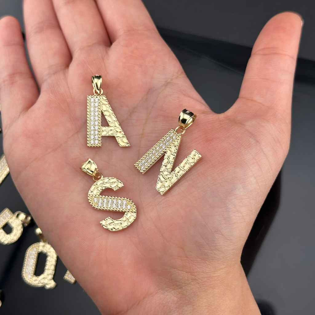10K Nugget Style Initial Pendants