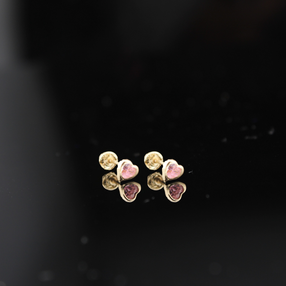 14K Mini Pink Heart Studs