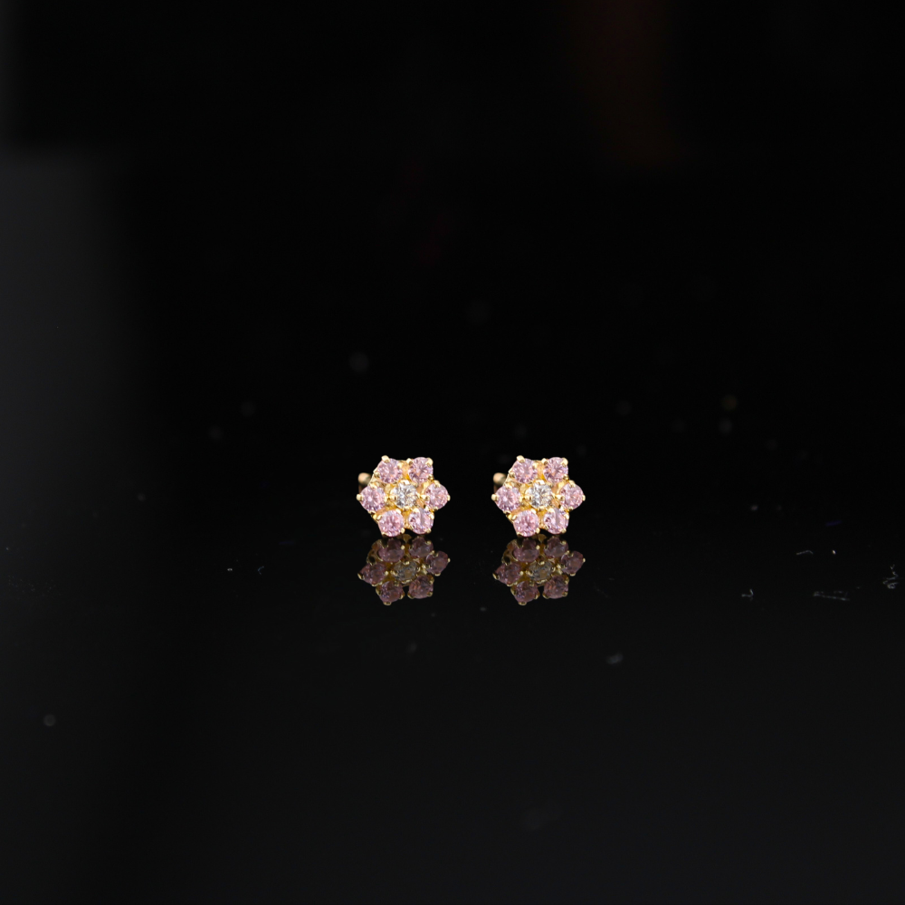 14K Mini Flower Pink Studs