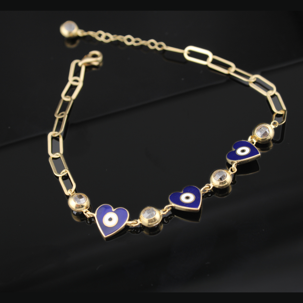 10K Heart Evil Eye Bracelet