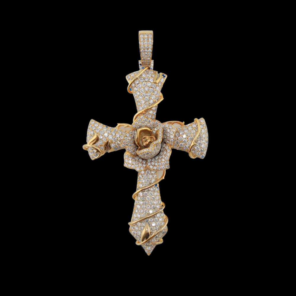 10k Gold and Diamond Cross with flower