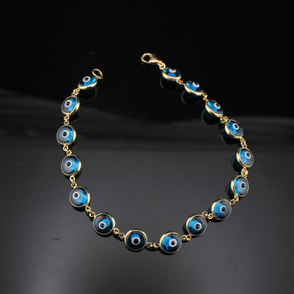 14K Turqoise Evil Eye Bracelet 7 inch