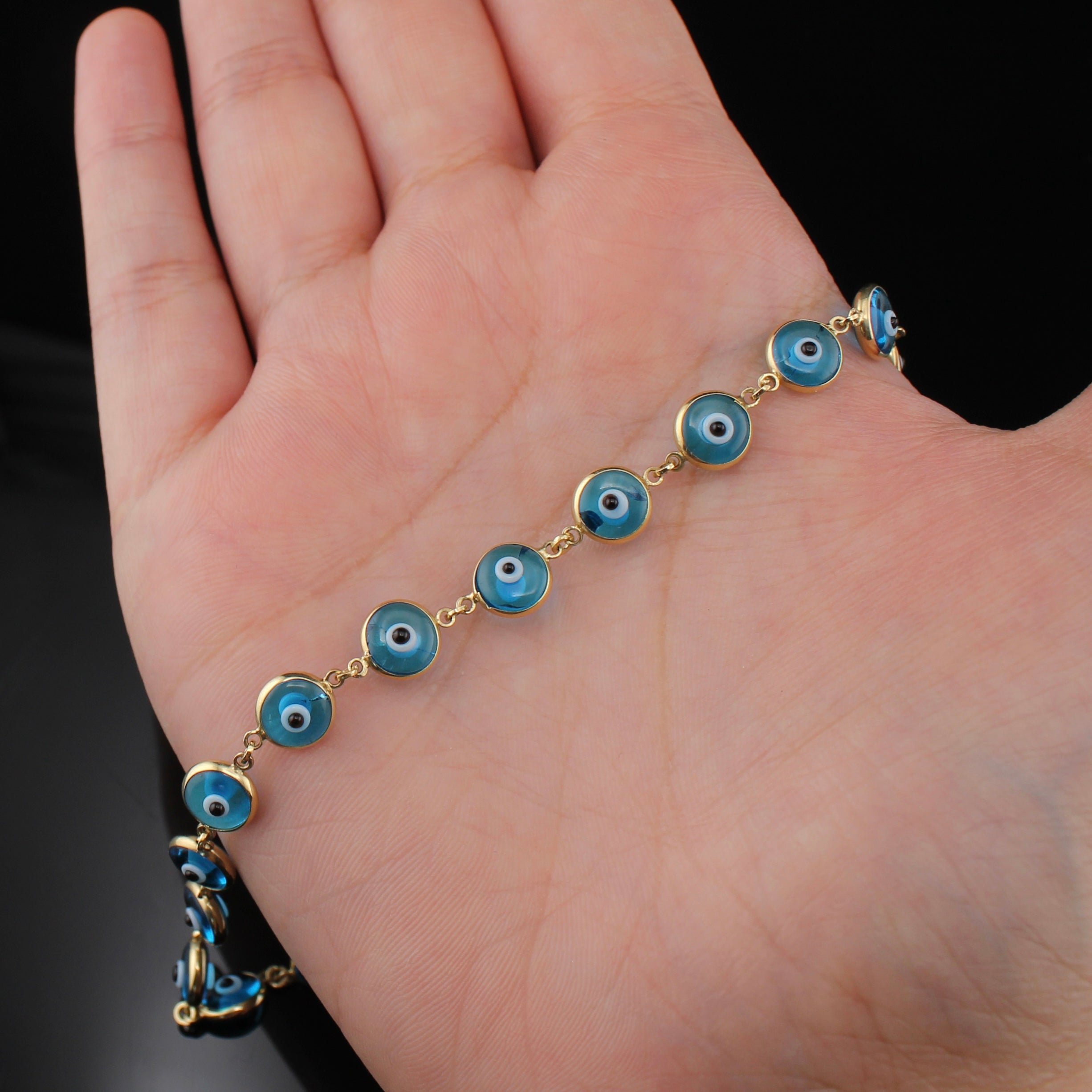14K Turqoise Evil Eye Bracelet 7 inch