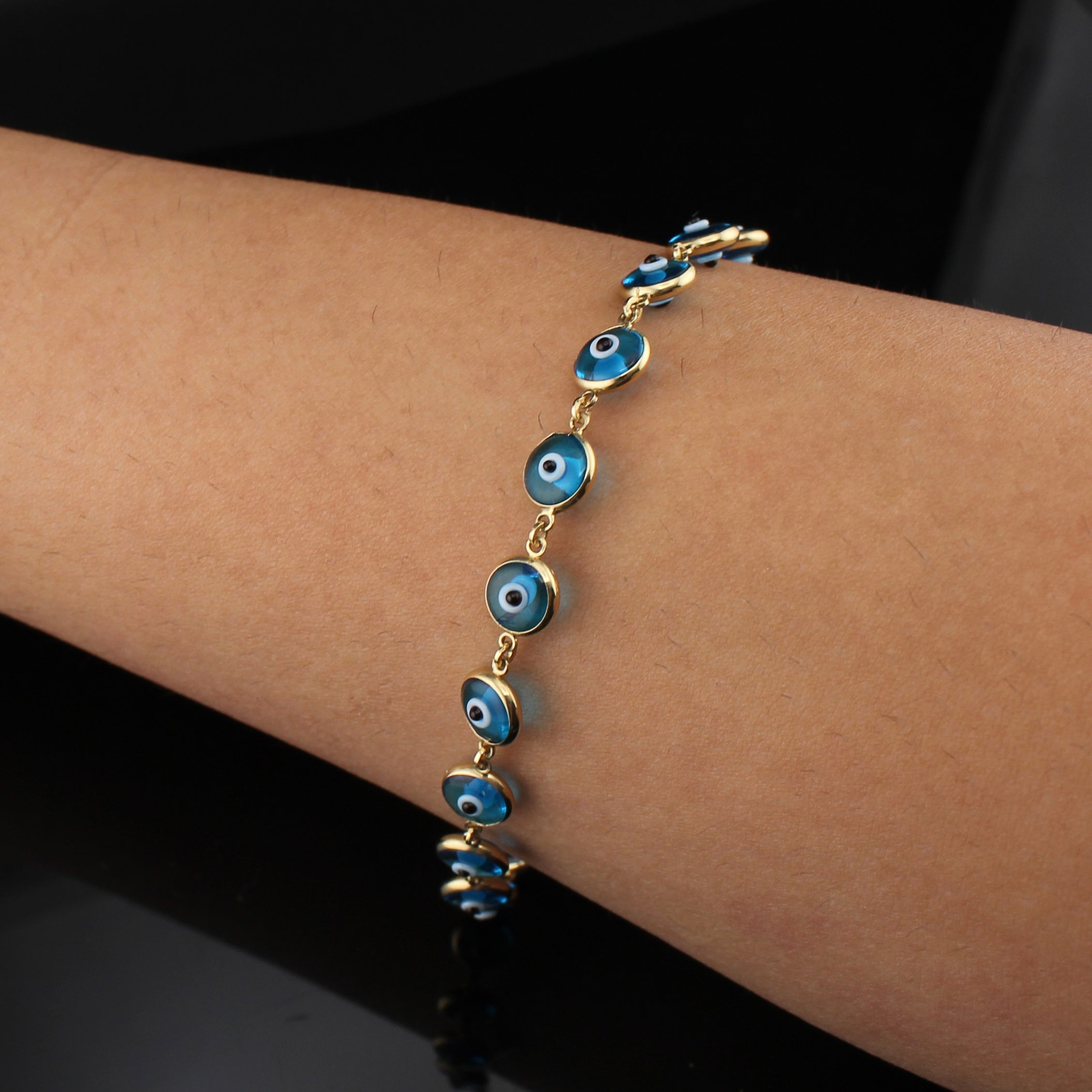 14K Turqoise Evil Eye Bracelet 7 inch