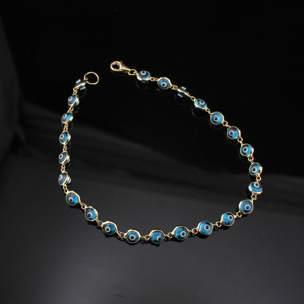 14K Turqoise Evil Eye Bracelet 7 inch