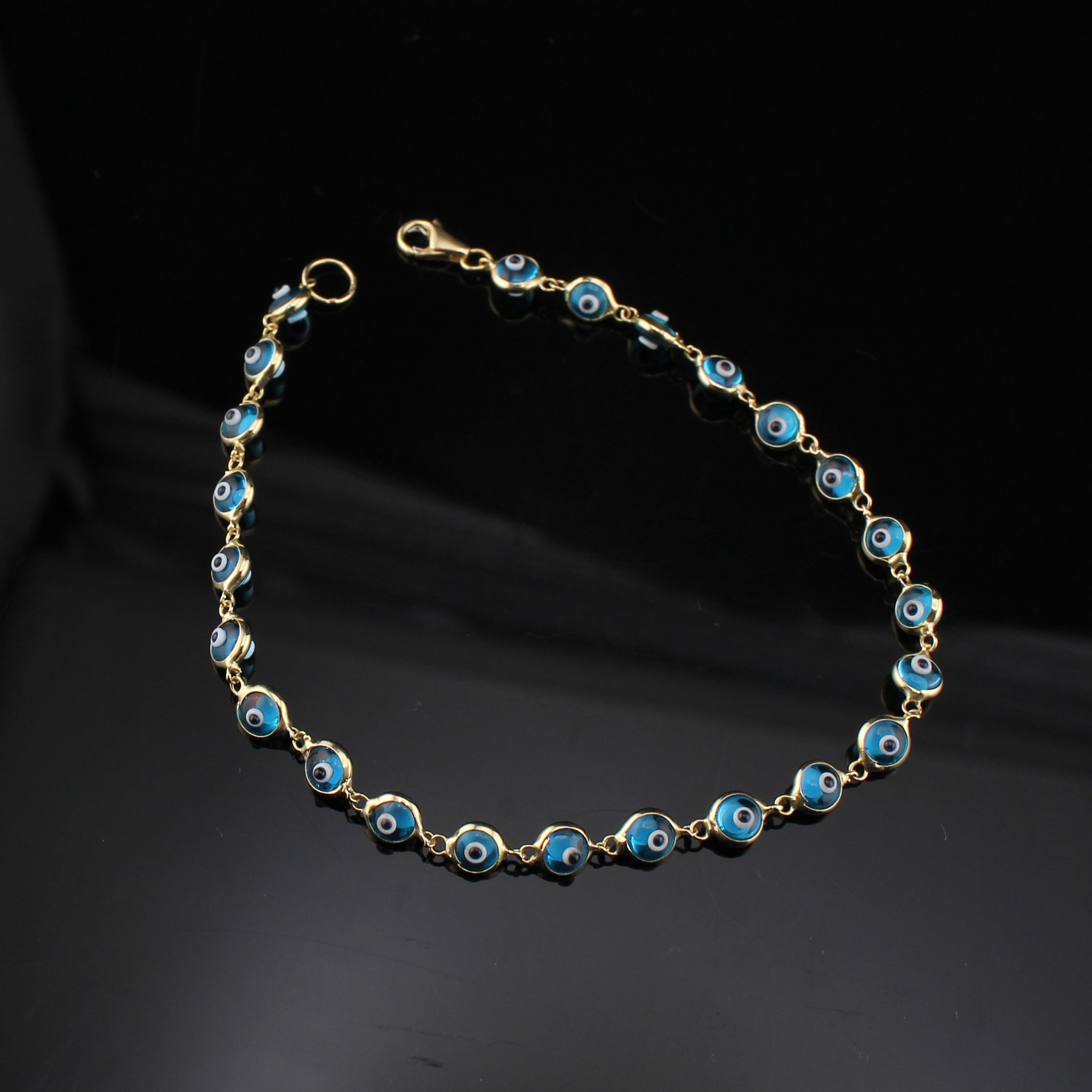 14K Turqoise Evil Eye Bracelet 7 inch