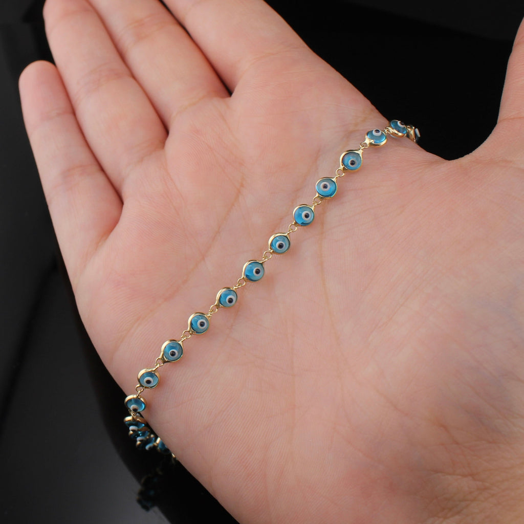 14K Turqoise Evil Eye Bracelet 7 inch