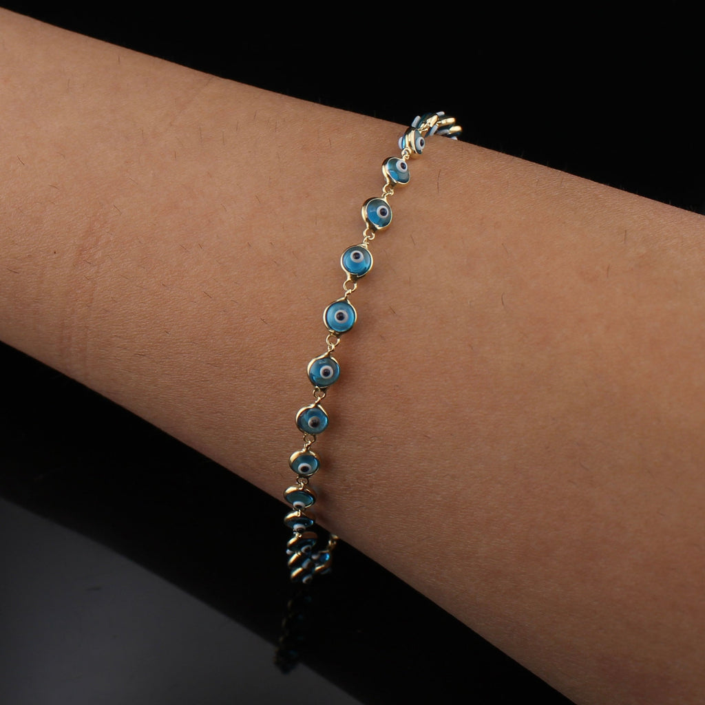 14K Turqoise Evil Eye Bracelet 7 inch