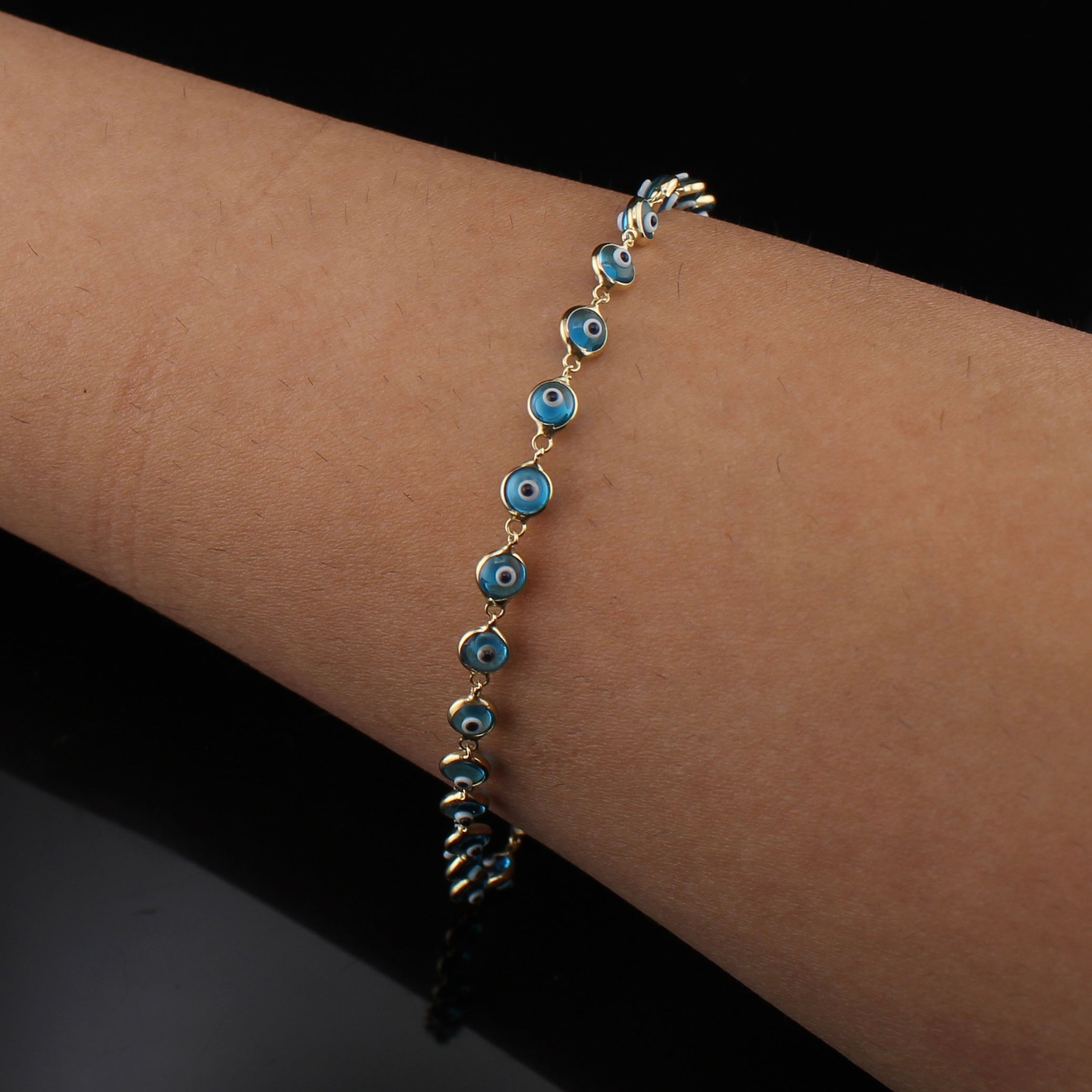 14K Turqoise Evil Eye Bracelet 7 inch